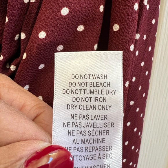 Adrianna Papell Feminine Burgundy Polka Dot Ruffle Wrap Dress 3/4 Sleeve Size 4 - Picture 5 of 5